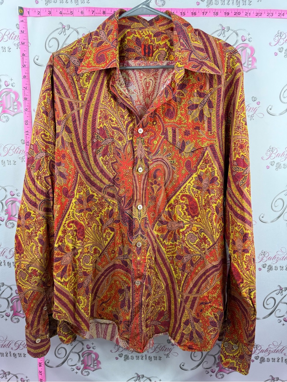 Button up collared top Paisley Button-Up Shirt in Orange and Yellow